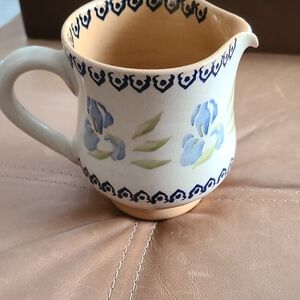 Cream Pitcher with Blue Floral Design and Decorative Border Nicholas Mosse